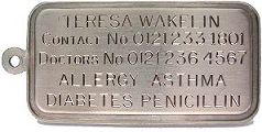 ENGRAVING EXAMPLE ON MEDICAL DONORCARD TAG