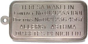 5 LINE ENGRAVED MEDICAL TAG